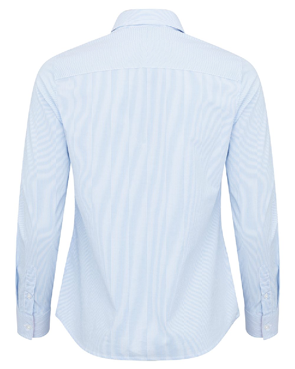 Blue White Coloured Hoggs of Fife Womens Ingliston Stretch Stripe Shirt on white background #colour_blue-white