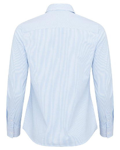 Blue White Coloured Hoggs of Fife Womens Ingliston Stretch Stripe Shirt on white background #colour_blue-white