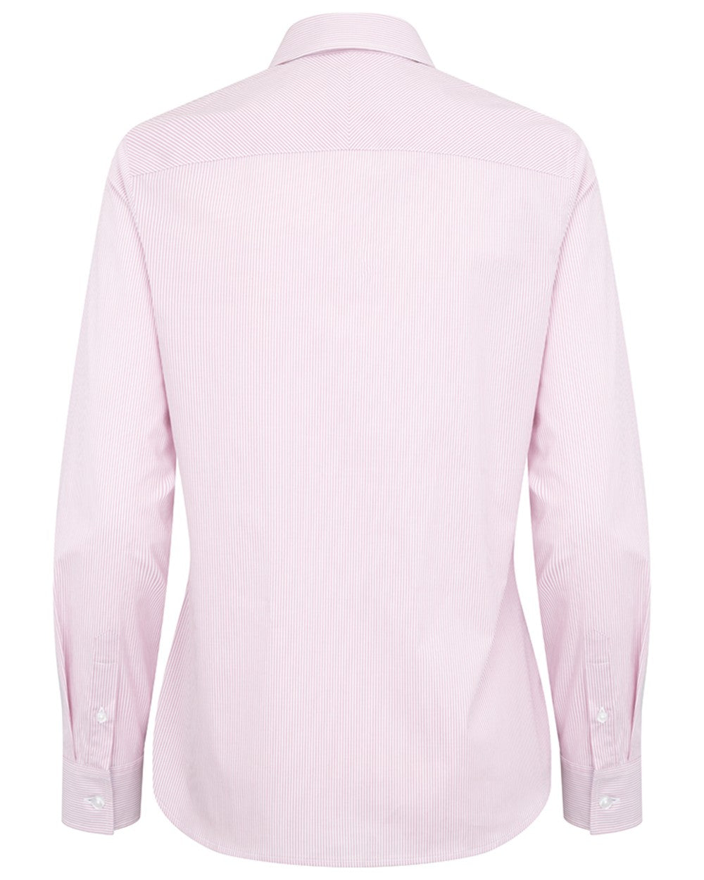 Pink White coloured Hoggs of Fife Womens Ingliston Stretch Stripe Shirt on white background #colour_pink-white