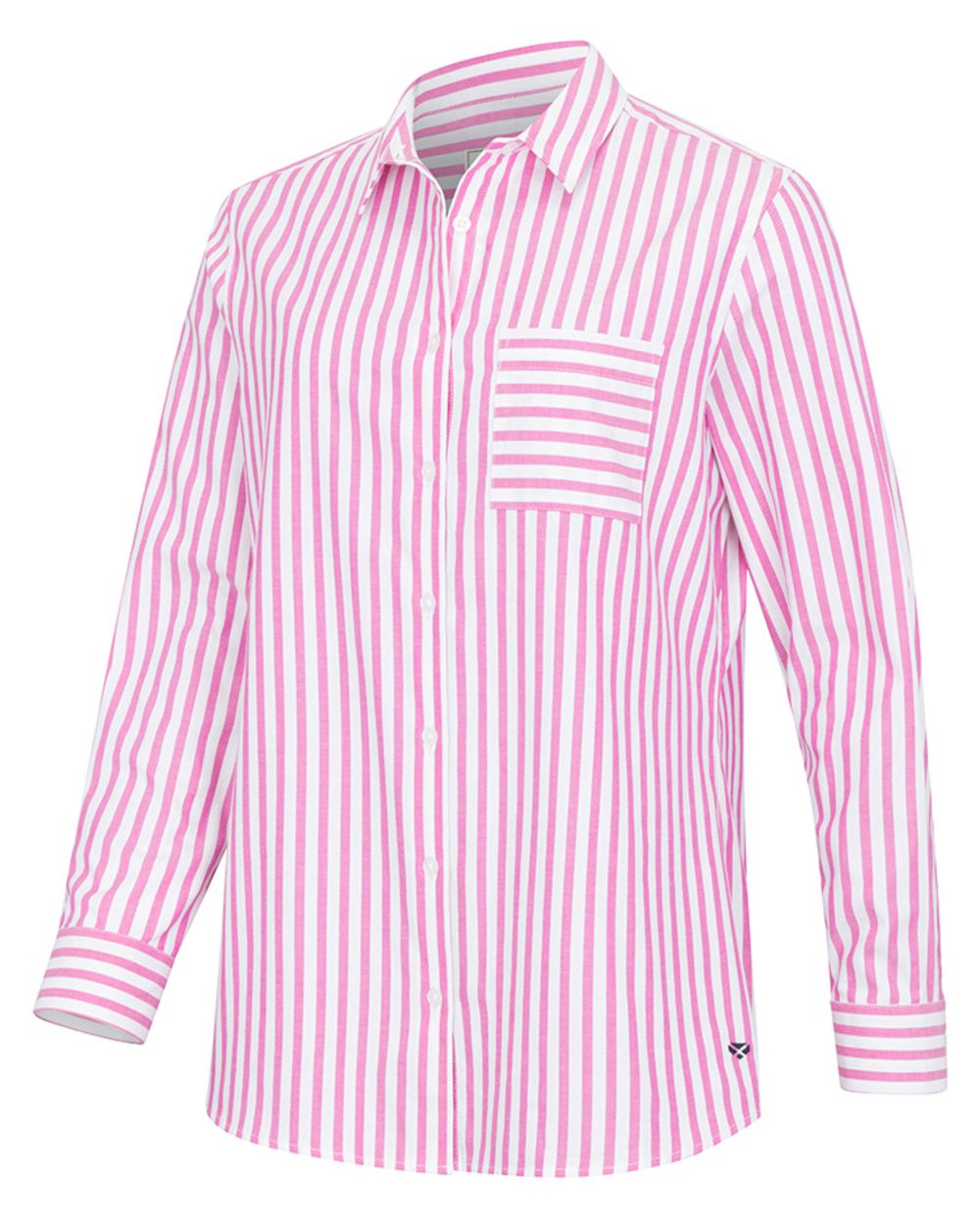 Berry Coloured Hoggs of Fife Womens Sophia Oversized Stripe Shirt on white background #colour_berry