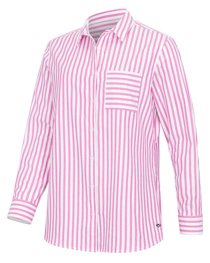 Berry Coloured Hoggs of Fife Womens Sophia Oversized Stripe Shirt on white background #colour_berry