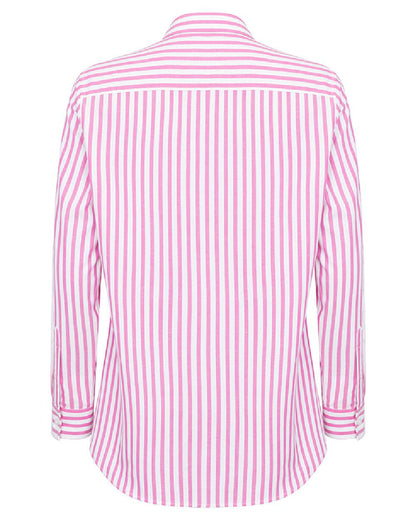Berry Coloured Hoggs of Fife Womens Sophia Oversized Stripe Shirt on white background #colour_berry