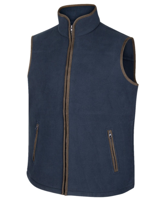 Navy Coloured Hoggs of Fife Woodhall Fleece Gilet on white background #colour_navy