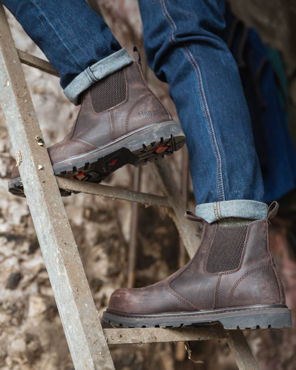 Crazy Horse Brown Coloured Hoggs of Fife Zeus Safety Dealer Boots on building background #colour_crazy-horse-brown