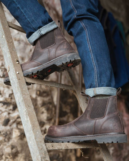 Crazy Horse Brown Coloured Hoggs of Fife Zeus Safety Dealer Boots on building background #colour_crazy-horse-brown