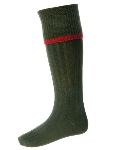 Spruce Brick Red coloured House of Cheviot Estate Field Socks on white background #colour_spruce-brick-red