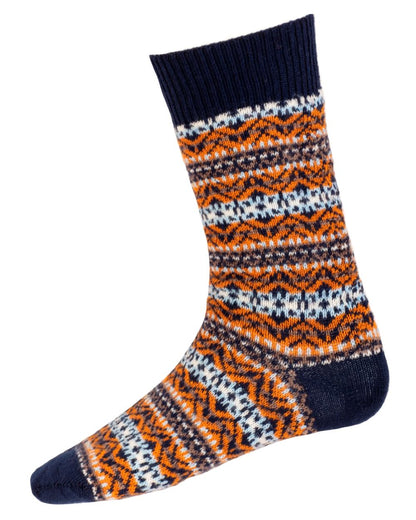 Navy coloured House of Cheviot Fairsle Short Socks on white background #colour_navy