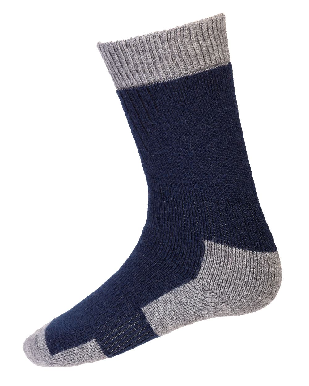 Navy Mid Grey coloured House of Cheviot Glen Technical Socks on white background #colour_navy-mid-grey