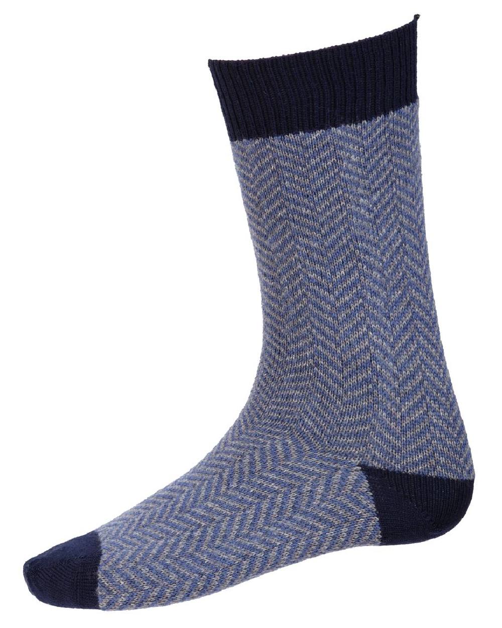 Navy coloured House of Cheviot Herringbone Short Socks on white background #colour_navy