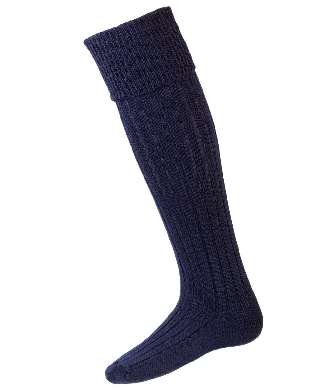 Navy coloured House of Cheviot Jura Socks on white background #colour_navy
