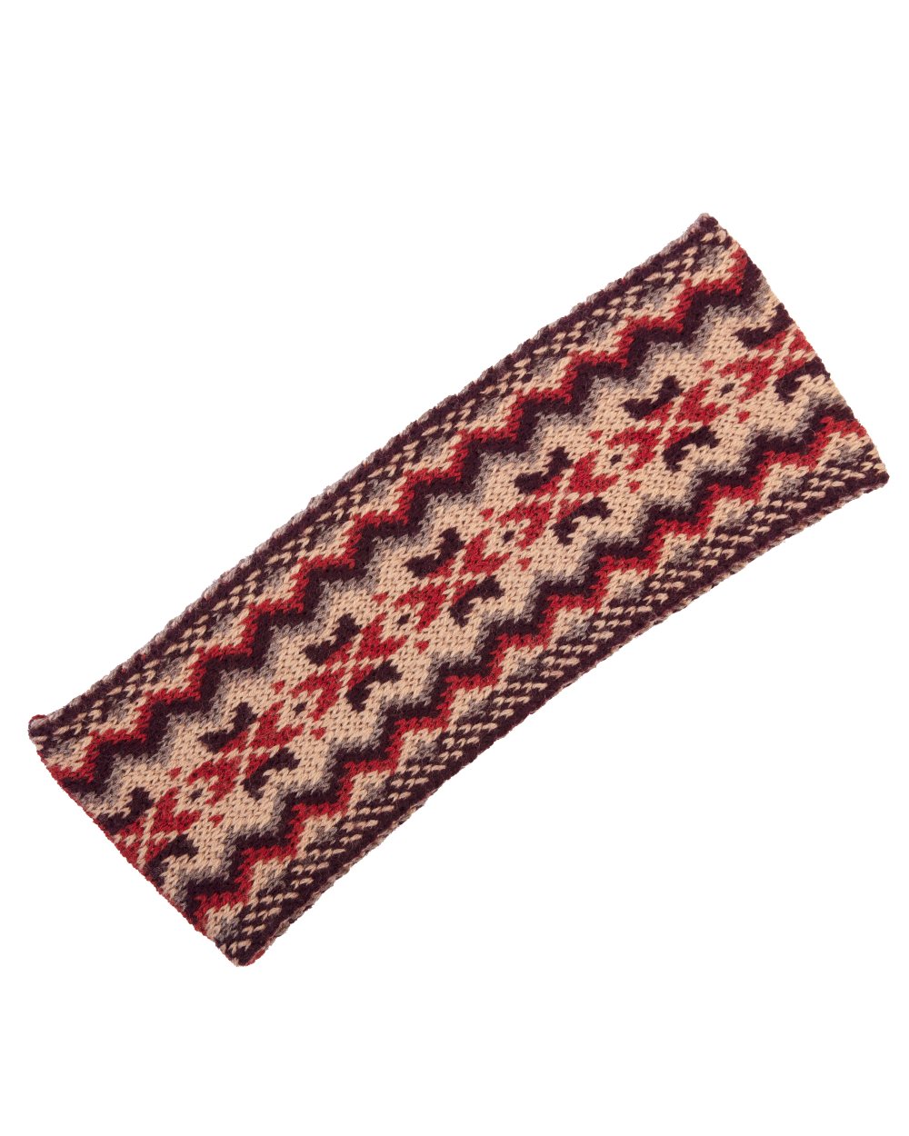 Chestnut coloured House of Cheviot Lady Fairisle Headband on white background #colour_chestnut