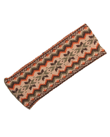 Dark Olive coloured House of Cheviot Lady Fairisle Headband on white background #colour_dark-olive