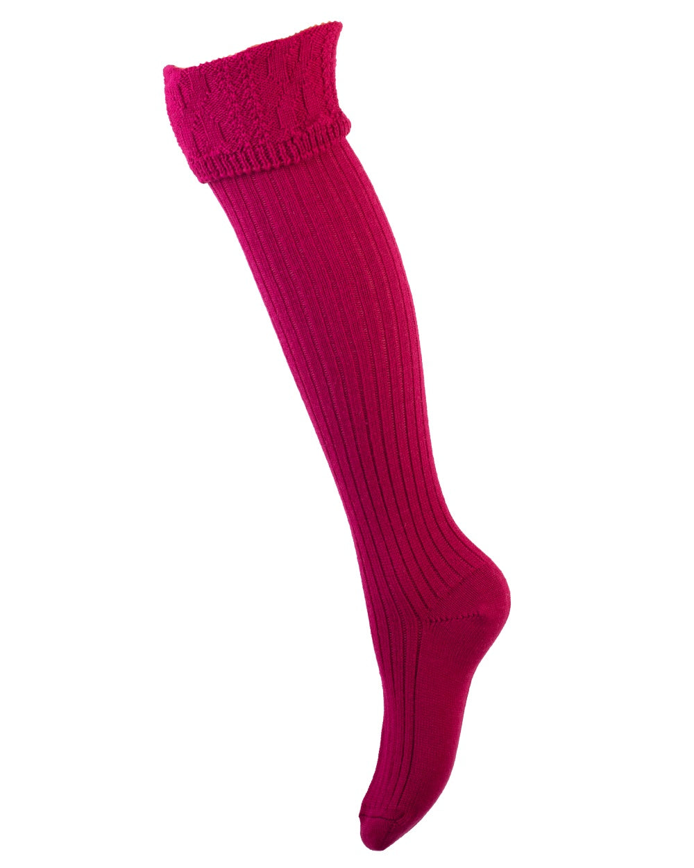Fuchsia coloured House of Cheviot Lady Glenmore Socks on white background #colour_fuchsia