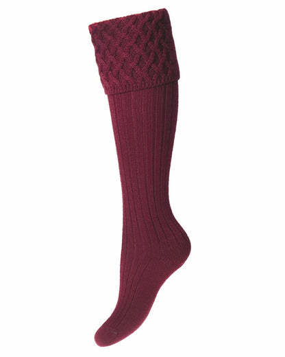 Burgundy coloured House of Cheviot Lady Rannoch Socks on white background #colour_burgundy