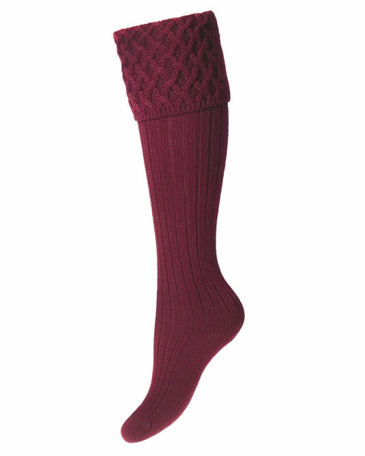 Burgundy coloured House of Cheviot Lady Rannoch Socks on white background #colour_burgundy