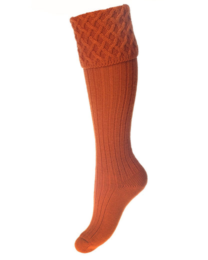 Burnt Orange coloured House of Cheviot Lady Rannoch Socks on white background #colour_burnt-orange