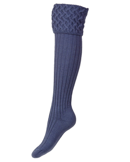 Denim coloured House of Cheviot Lady Rannoch Socks on white background #colour_denim