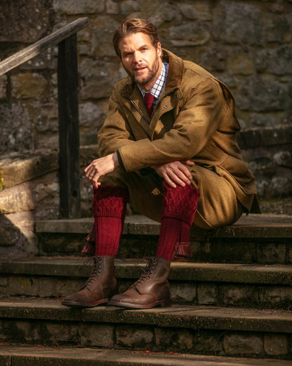 Brick Red coloured House of Cheviot Rannoch Socks on white background #colour_brick-red