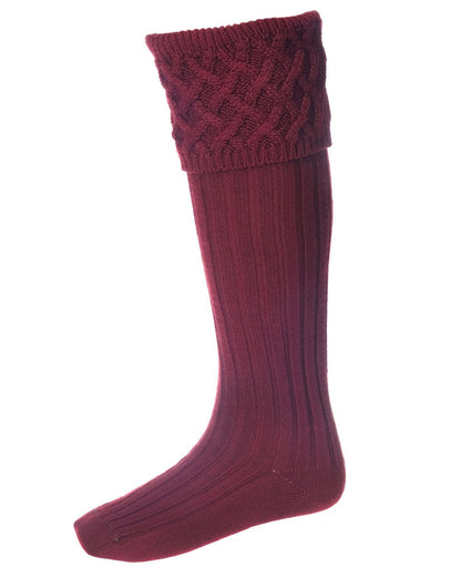 Burgundy coloured House of Cheviot Rannoch Socks on white background #colour_burgundy