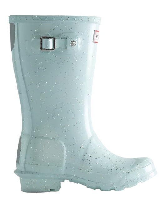 Gentle Blue coloured Hunter Big Kids Giant Glitter Wellington Boots on white background #colour_gentle-blue