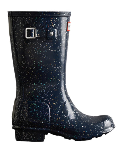 Valtameri Blue coloured Hunter Big Kids Giant Glitter Wellington Boots on white background #colour_valtameri-blue