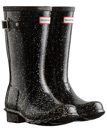 Black Coloured Hunter Big Kids Giant Glitter Wellingtons Boots on white background #colour_black