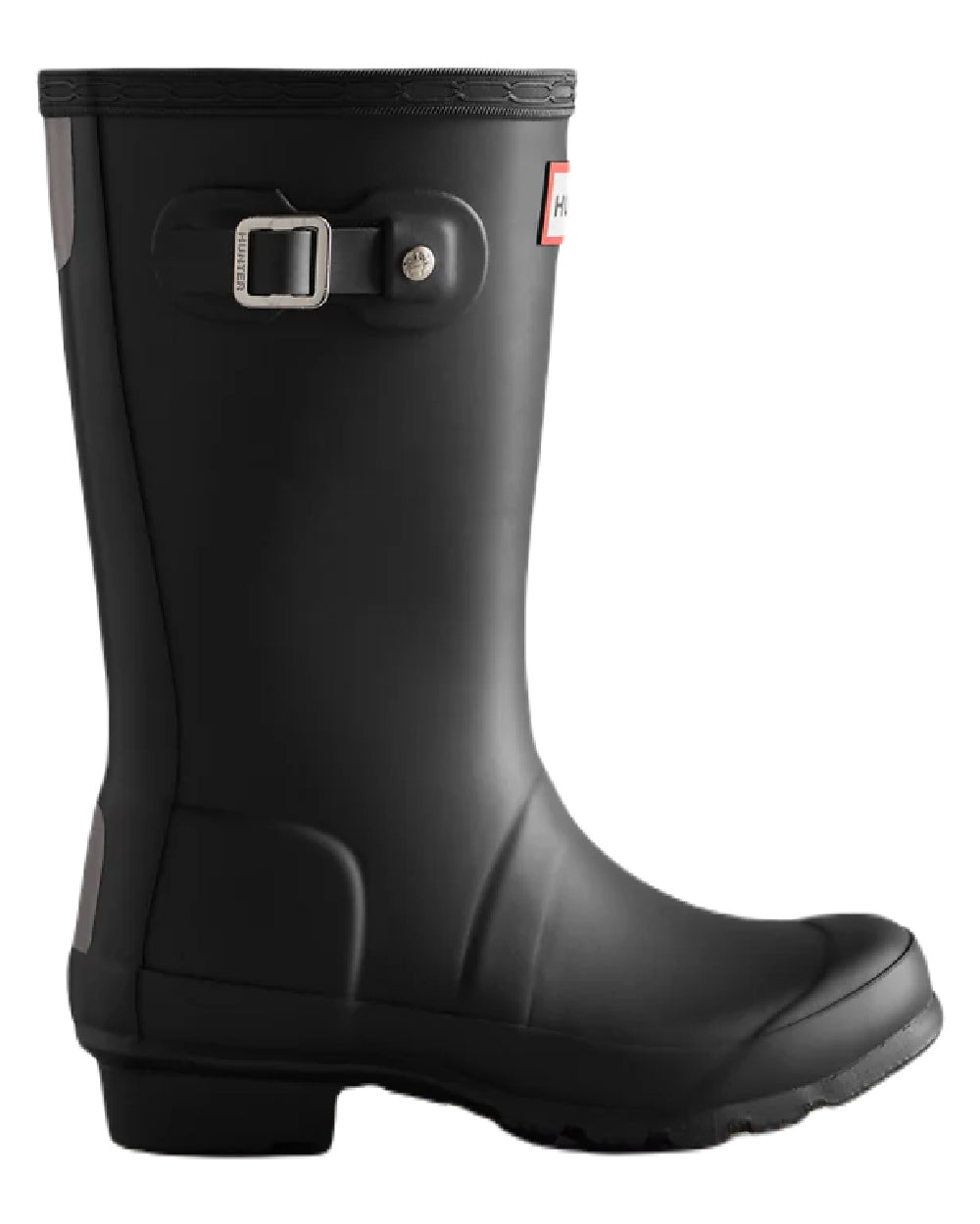 Black coloured Hunter Big Kids Original Wellington Boots on white background #colour_black