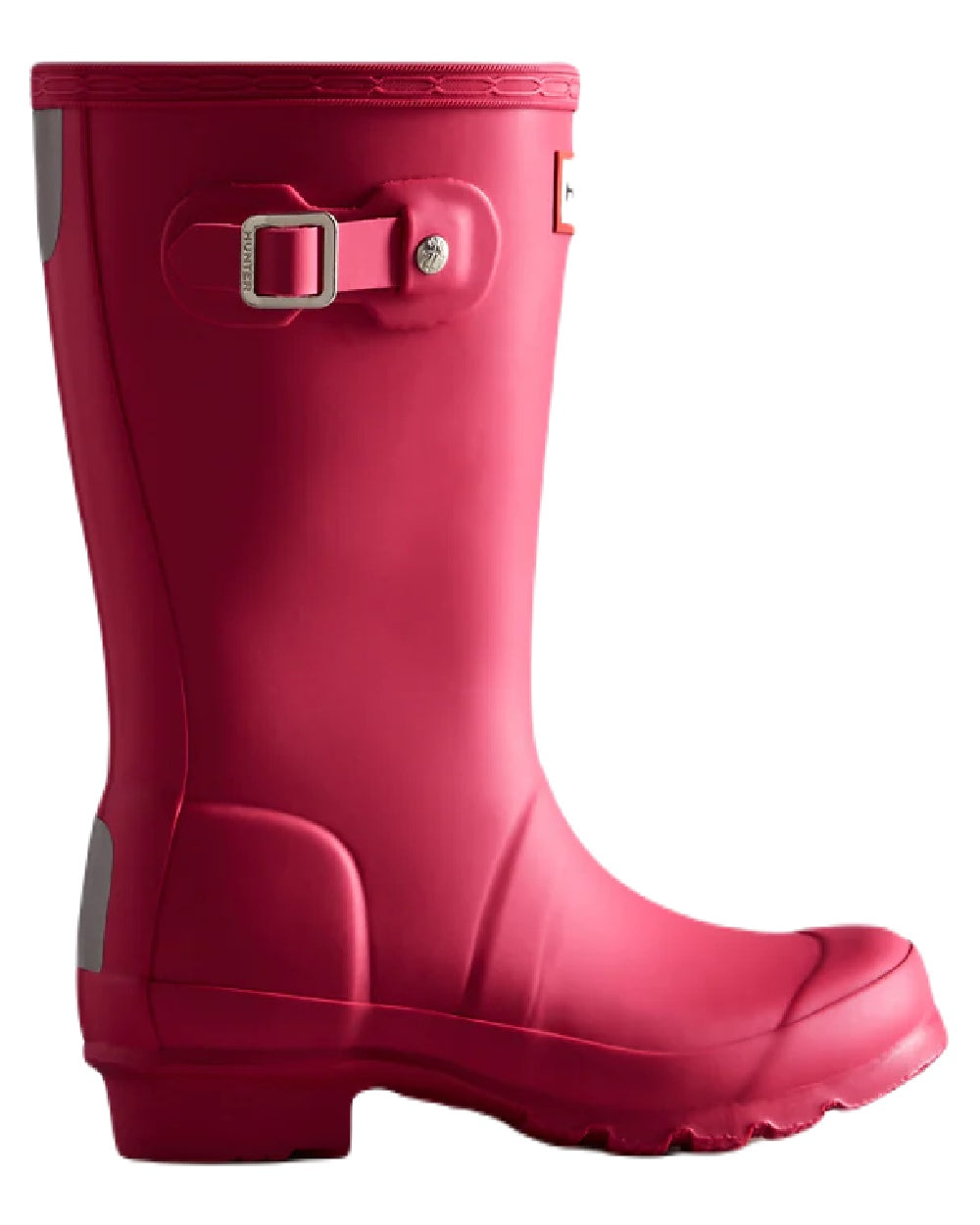 Bright Pink coloured Hunter Big Kids Original Wellington Boots on white background #colour_bright-pink