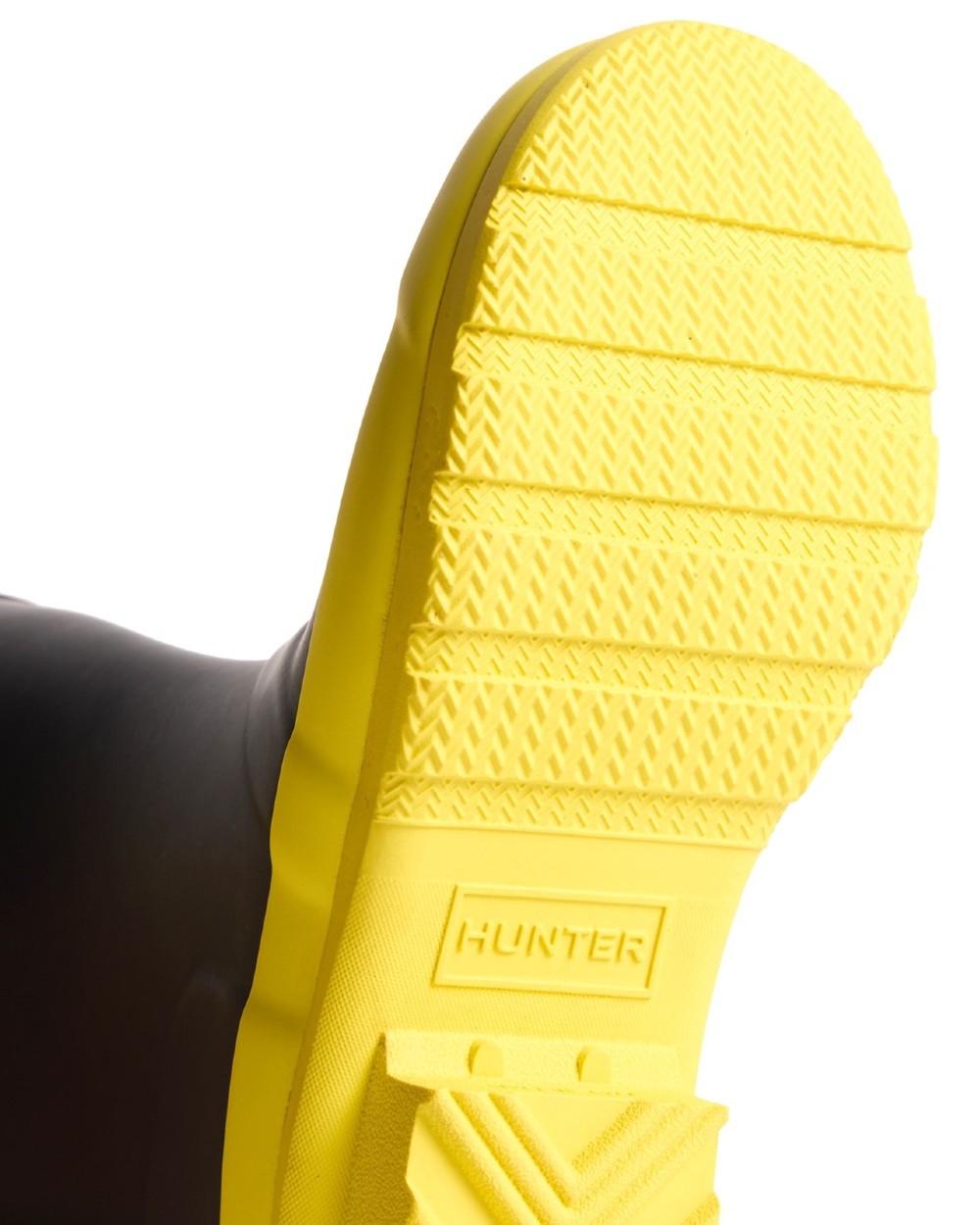 Black Illuminating Yellow coloured Hunter Big Kids Original Wellington Boots on white background #colour_black-illuminating-yellow