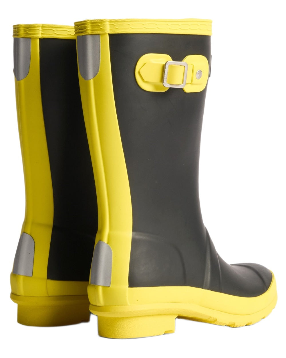 Black Illuminating Yellow coloured Hunter Big Kids Original Wellington Boots on white background #colour_black-illuminating-yellow