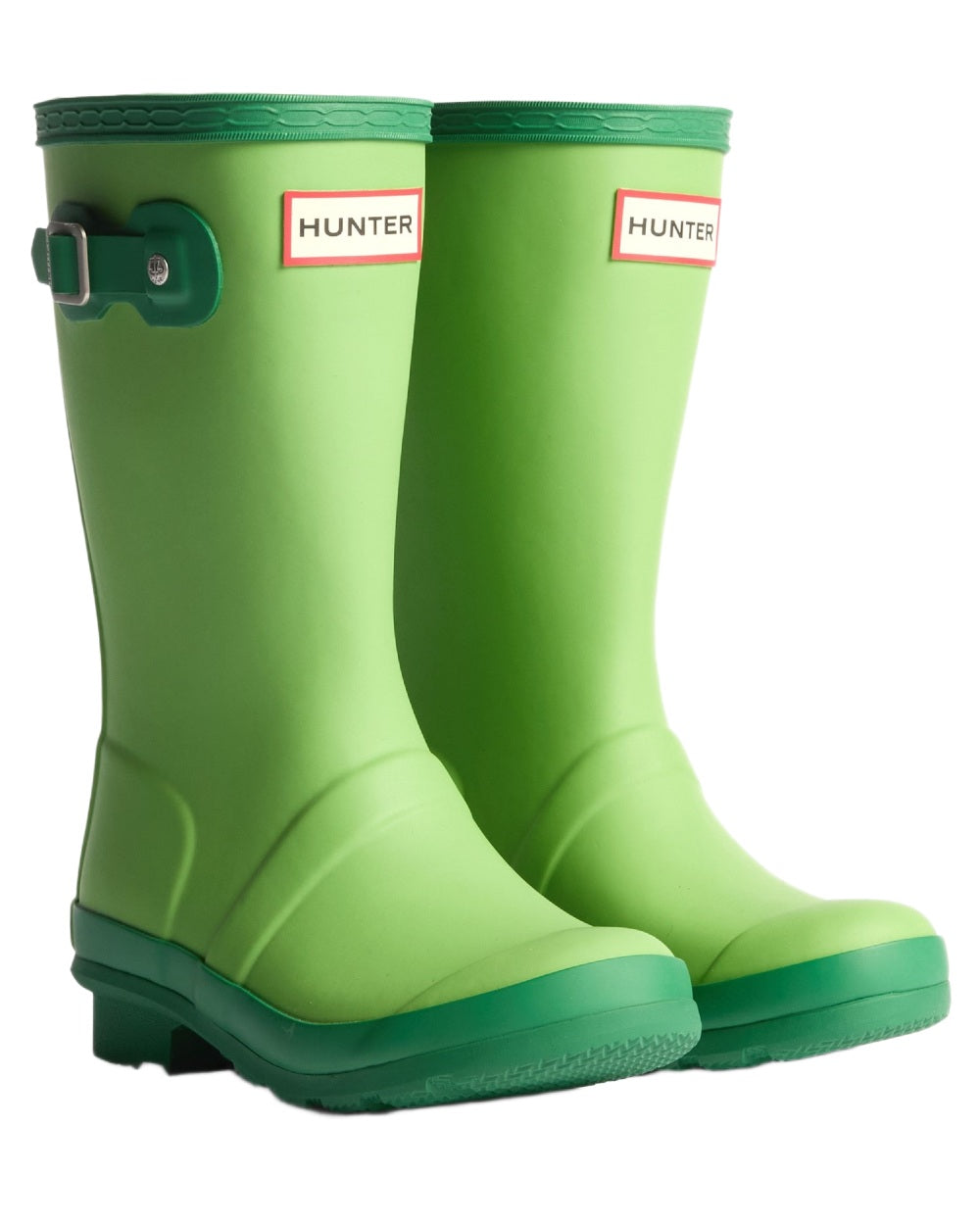 Sea Lettuce Twisting Green coloured Hunter Big Kids Original Wellington Boots on white background #colour_sea-lettuce-twisting-green