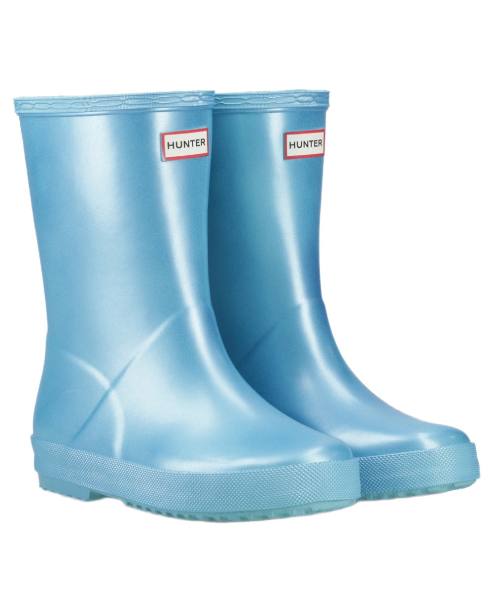 Pool Blue Coloured Hunter Childrens First Nebula Wellington Boots on white background #colour_pool-blue