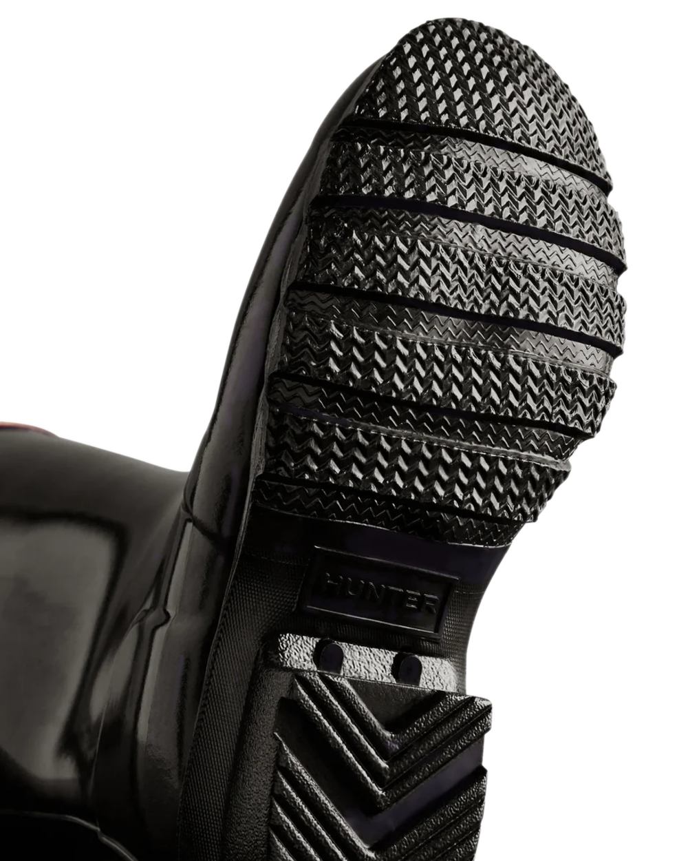Black Coloured Hunter Childrens Original Gloss Wellington Boots on white background #colour_black