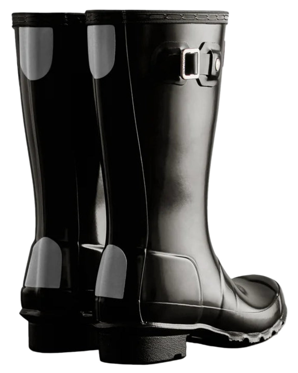Black Coloured Hunter Childrens Original Gloss Wellington Boots on white background #colour_black