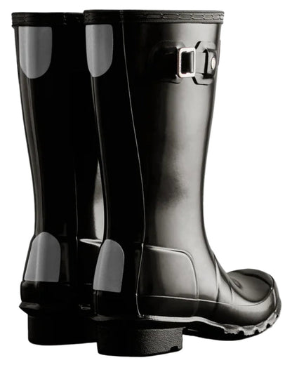 Black Coloured Hunter Childrens Original Gloss Wellington Boots on white background #colour_black