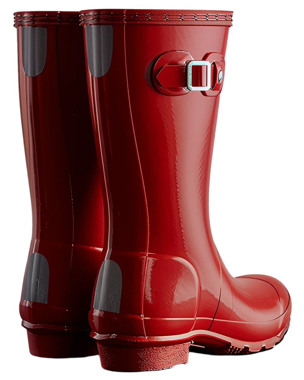 Military Red Coloured Hunter Childrens Original Gloss Wellington Boots on white background #colour_military-red