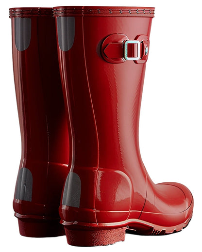 Military Red Coloured Hunter Childrens Original Gloss Wellington Boots on white background #colour_military-red