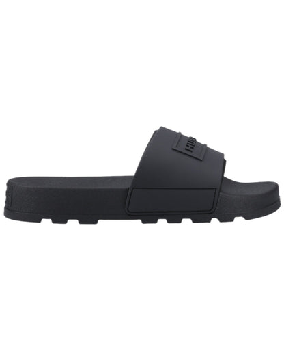 Black Coloured Hunter Core Embossed Sliders on white background #colour_black