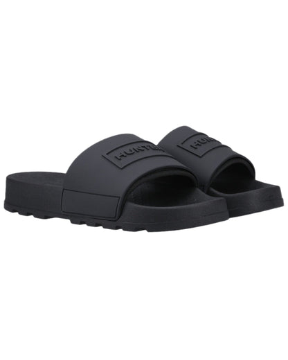Black Coloured Hunter Core Embossed Sliders on white background #colour_black