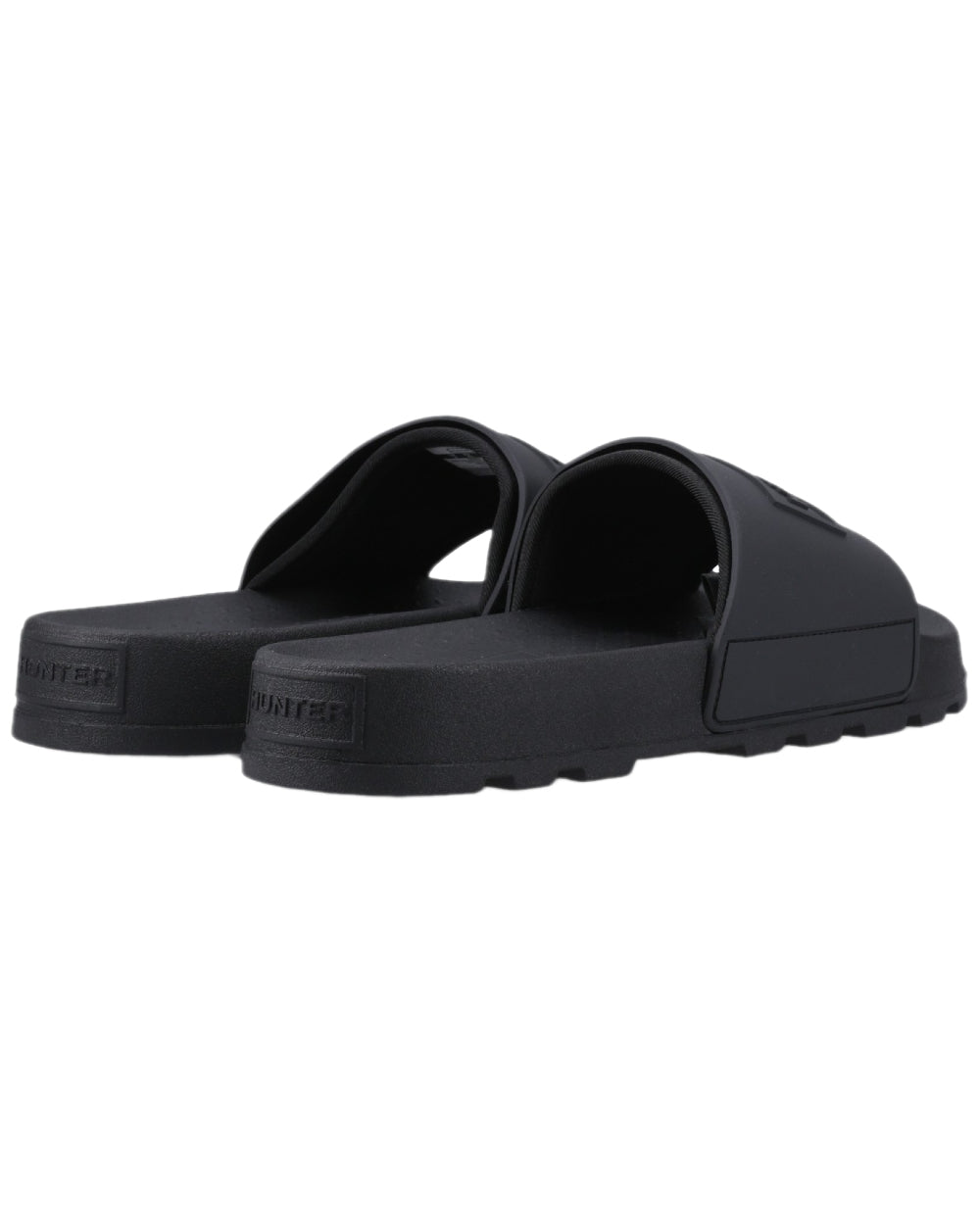 Black Coloured Hunter Core Embossed Sliders on white background #colour_black