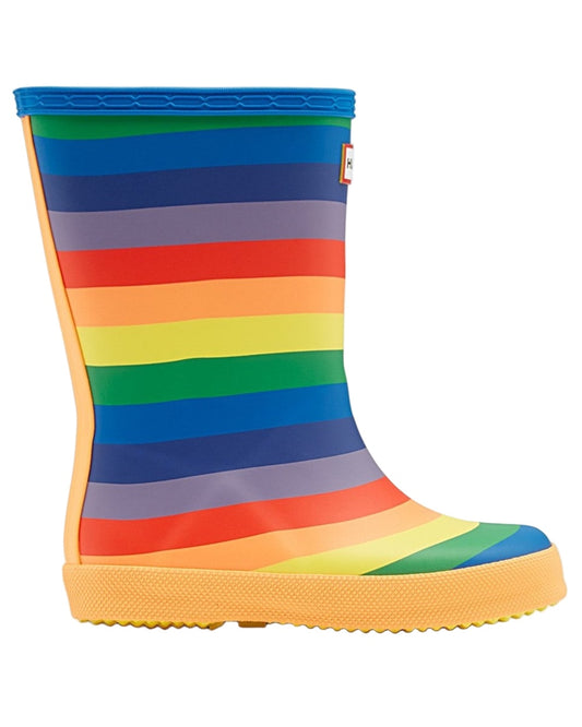 Multicoloured Coloured Hunter Kids First Classic Rainbow Print Wellingtons on white background #colour_multicoloured