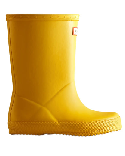 Hunter Yellow coloured Hunter Kids First Classic Wellingtons on white background #colour_hunter-yellow