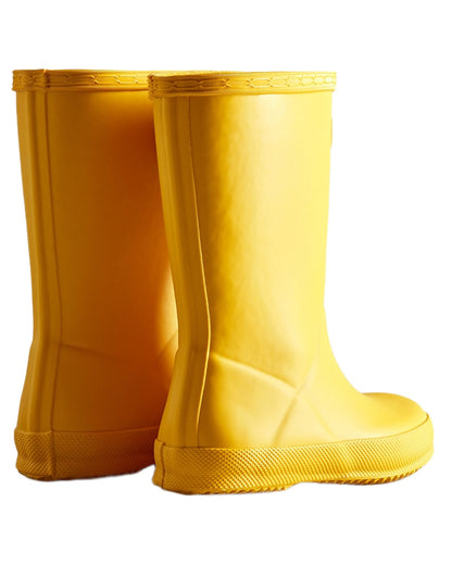 Hunter Yellow coloured Hunter Kids First Classic Wellingtons on white background #colour_hunter-yellow