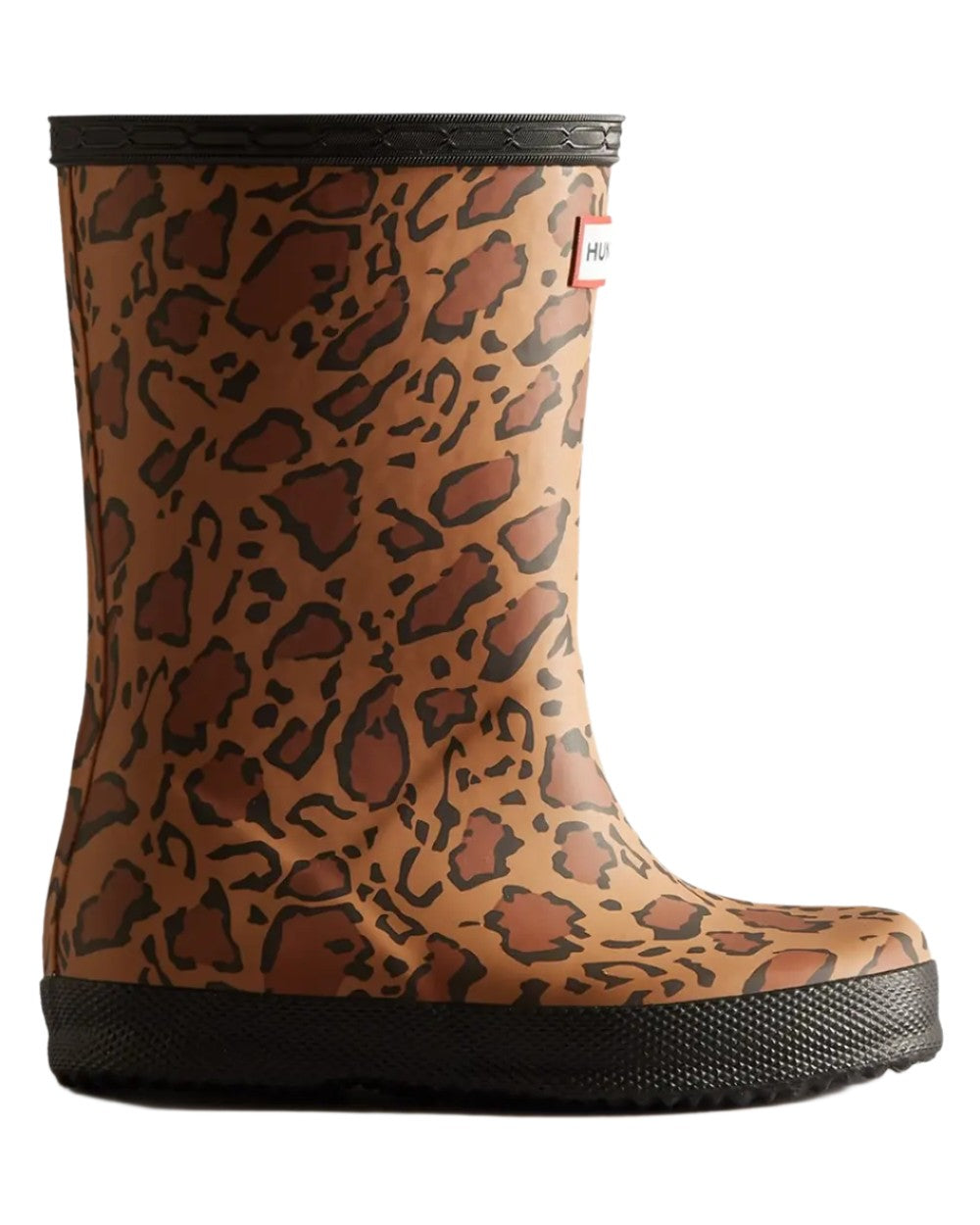 Leopard Print coloured Hunter Kids First Leopard Print Wellington Boots on white background #colour_leopard-print