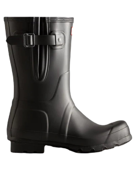 Black coloured Hunter Mens Adjustable Short Wellington Boots on white background #colour_black