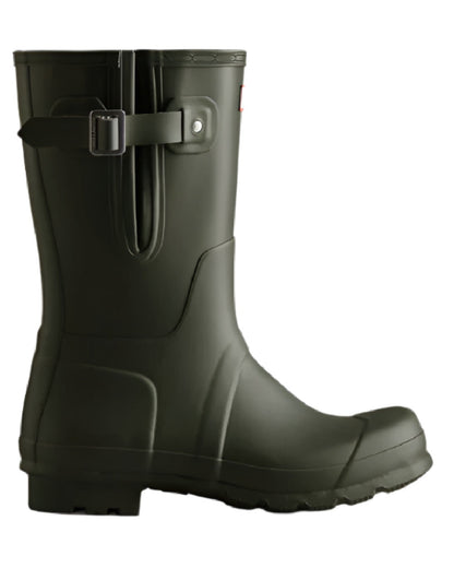 Olive Green coloured Hunter Mens Adjustable Short Wellington Boots on white background #colour_olive-green