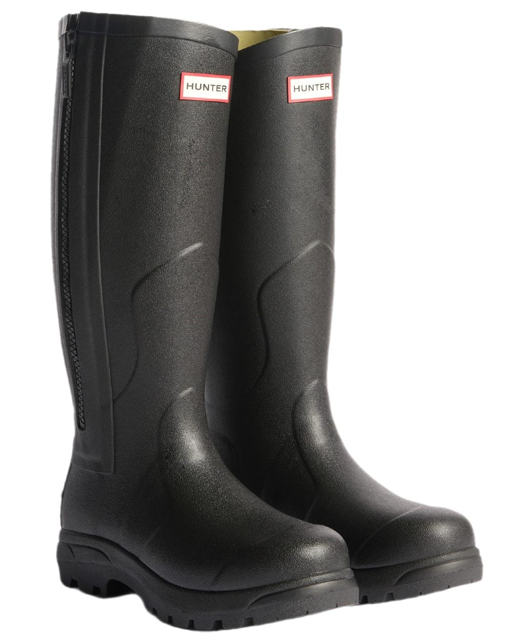 Black Coloured Hunter Mens Balmoral MK II Full Zip Boots on white background #colour_black