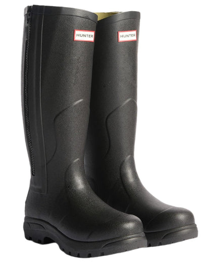 Black Coloured Hunter Mens Balmoral MK II Full Zip Boots on white background #colour_black