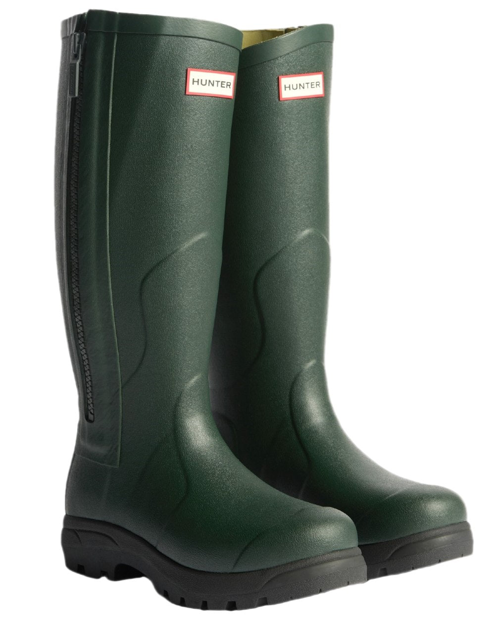 Dark Olive Black Coloured Hunter Mens Balmoral MK II Full Zip Boots on white background #colour_dark-olive-black