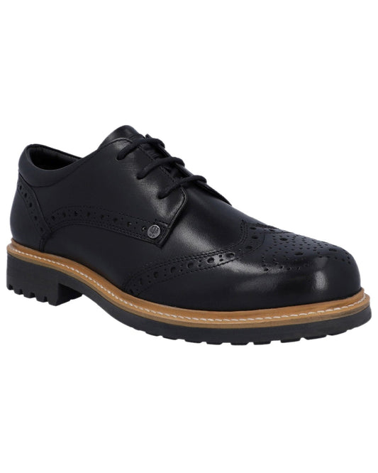 Black Coloured Hunter Mens Cawdor Brogue Gibson Shoes on white background #colour_black
